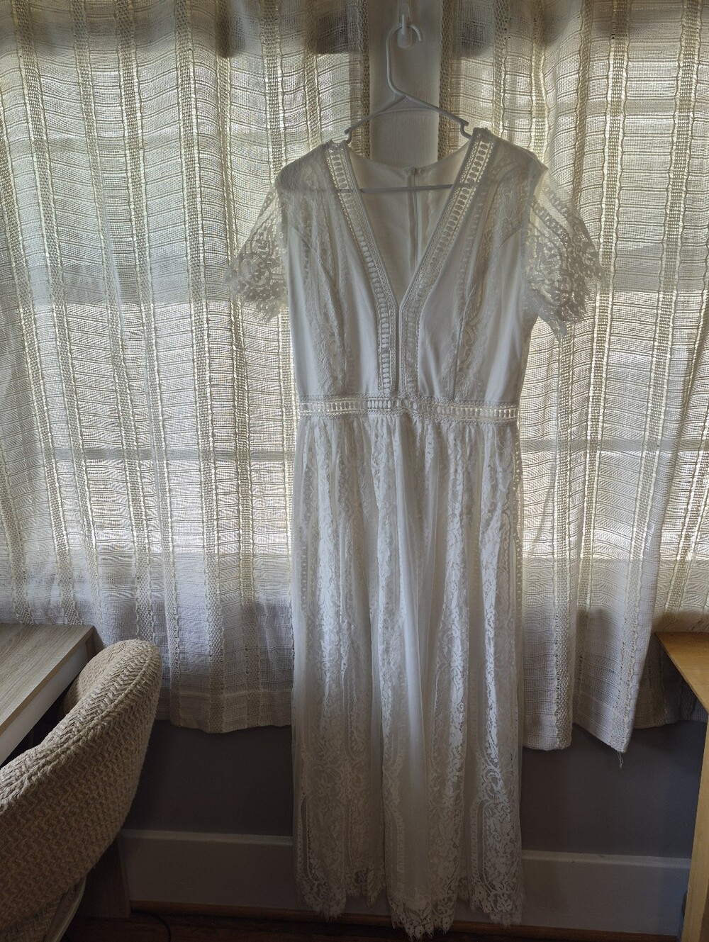 Bohemian White Lace V-Neck Dress Size Large
